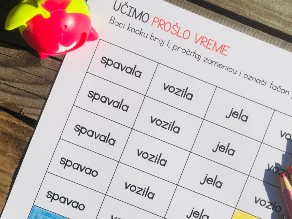 roll a dice sheet to practice serbian past tense