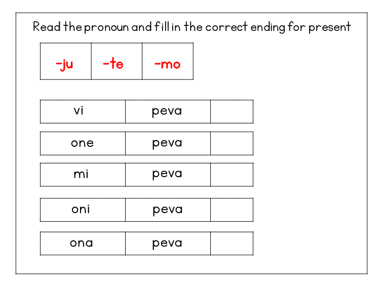 Beginners complete verb forms by adding the correct ending